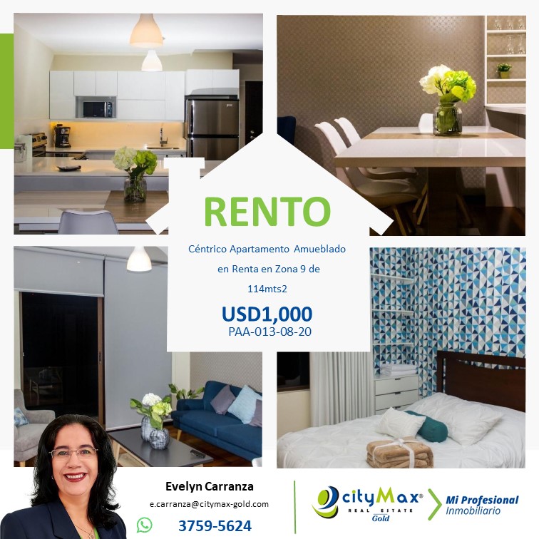 Apartamento Amueblado en renta zona 9 Alquiler de Apartamentos