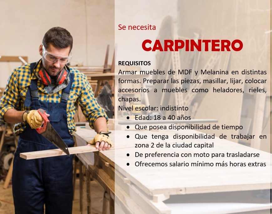 Carpintero con experiencia en MDF o Melamina