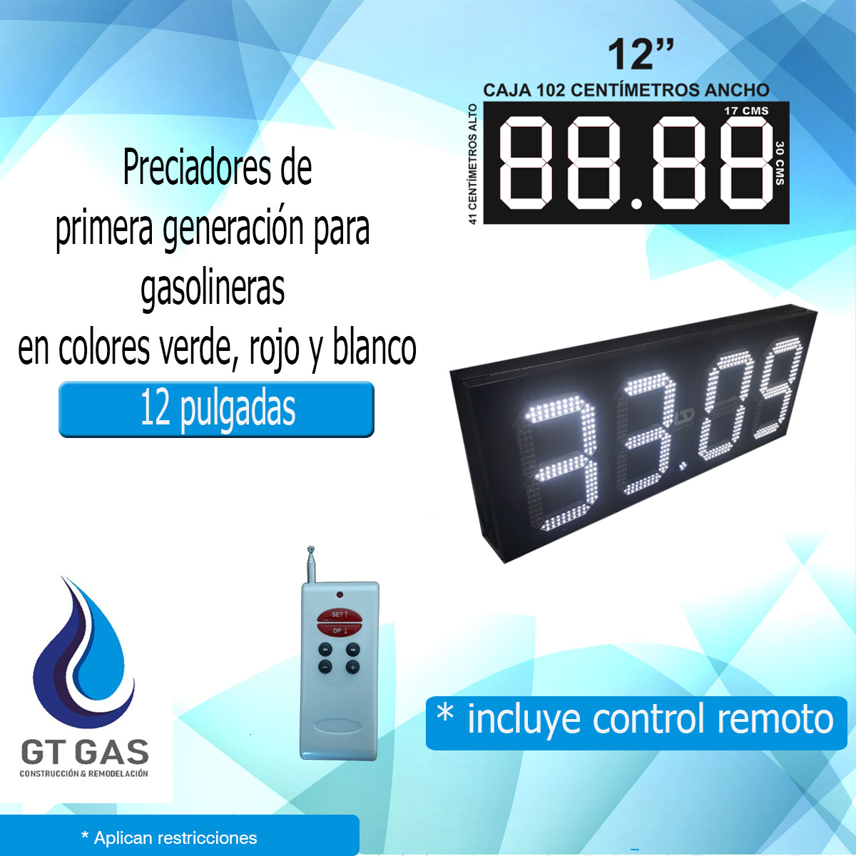 Numeradores LED digitales para Gasolineras Guatemala a control remoto y a prueba de agua.