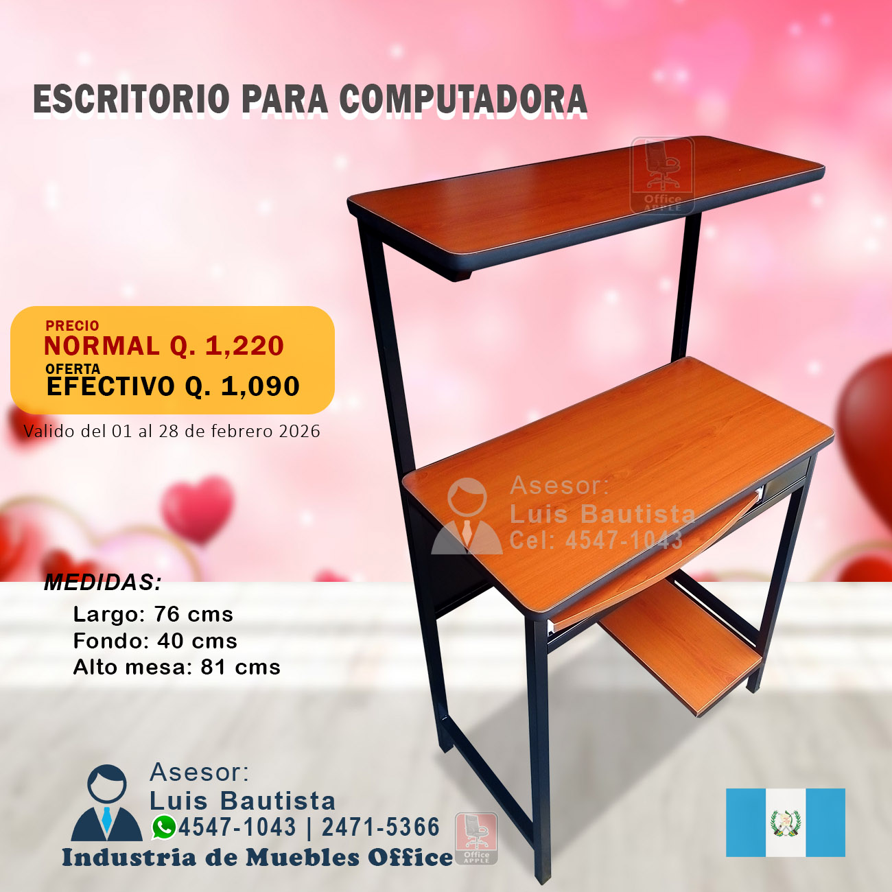 ESCRITORIO PARA COMPUTADORA CON RODOS.