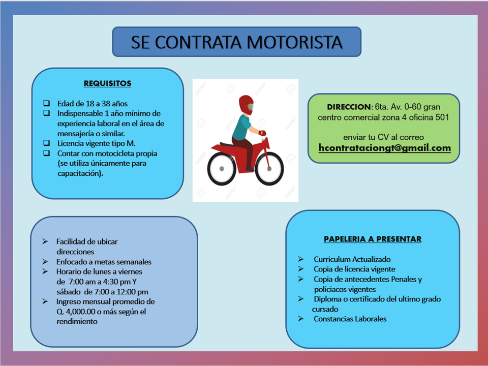 SE CONTRATA MOTORISTA