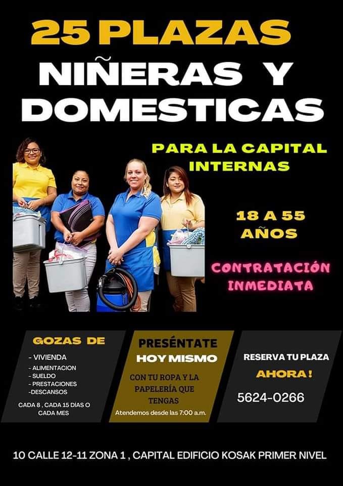 CONTRATAREMOS EMPLEADAS DOMESTICAS Y  NIÑERAS